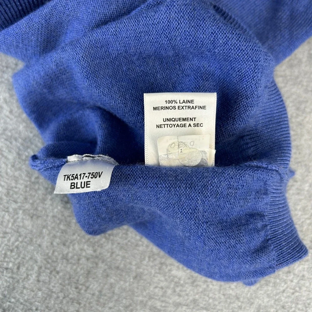 Thomas Dean V-Neck Sweater Blue Extrafine Merino Wool Old Money Mens Large READ